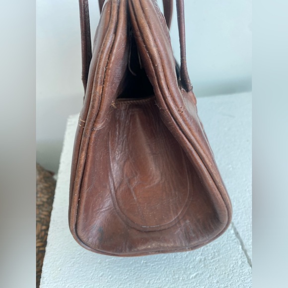 VINTAGE Boho 60-70’s hippy, embossed rose, rich brown leather S-M handbag - Picture 14 of 16